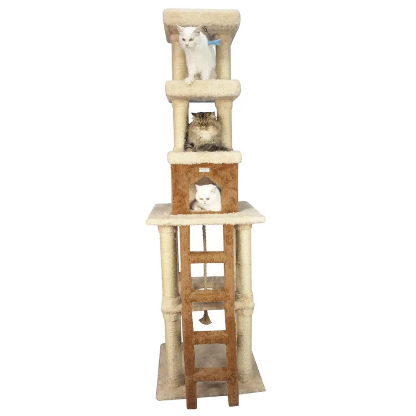 Real Wood Multi-Level Cat Tower - Fun & Comfort in One!