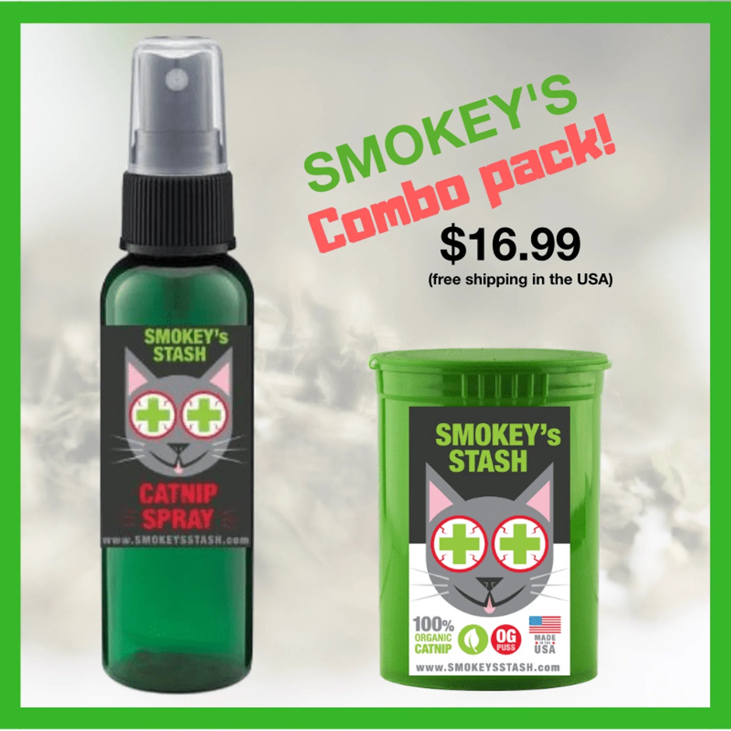 Smokey's Stash Organic Catnip Combo Pack - Spray and Distilled Water