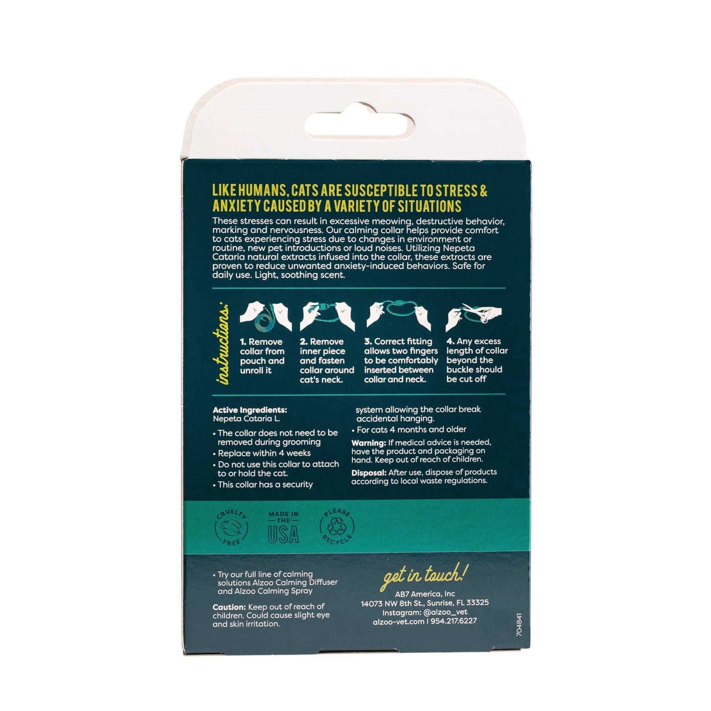 ALZOO Plant-Based Calming Collar for Cats - Stress Relief