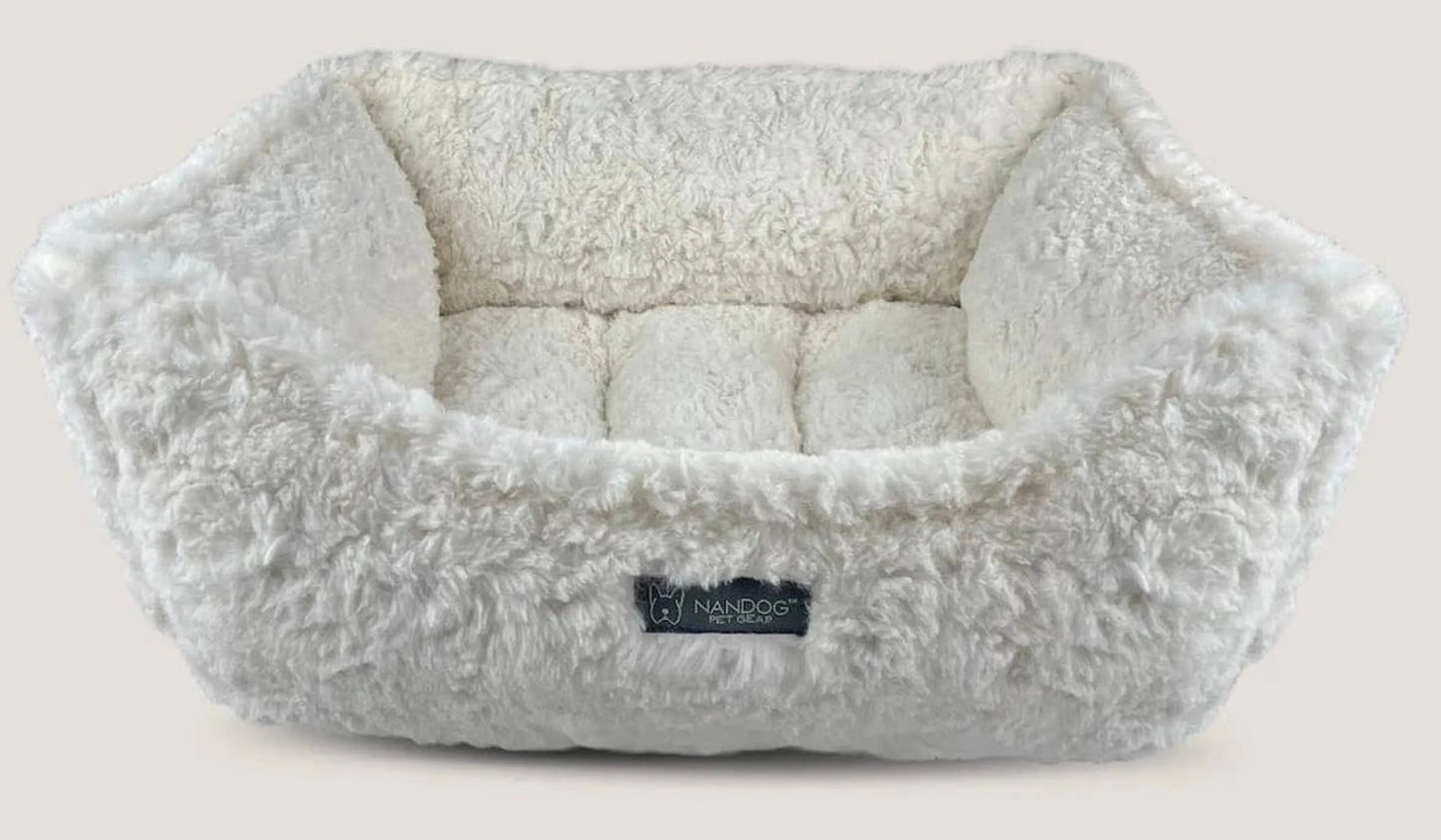 NANDOG Cloud Shaggy Reversible Pet Bed in Ivory - Luxurious Pet Bed