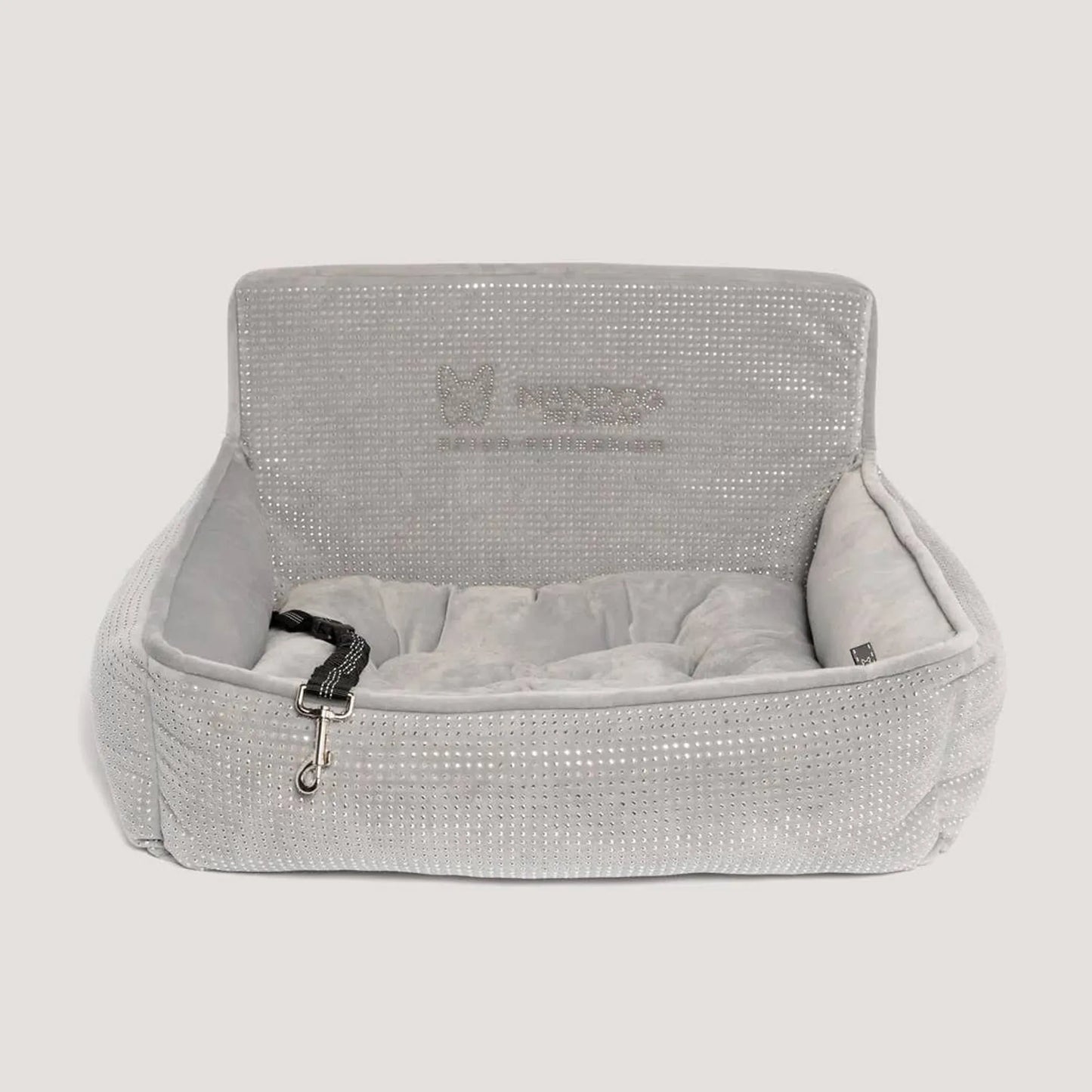 NANDOG Bling Dog Car Seat in Light Grey - Luxurious and Safe Pet Travel Solution