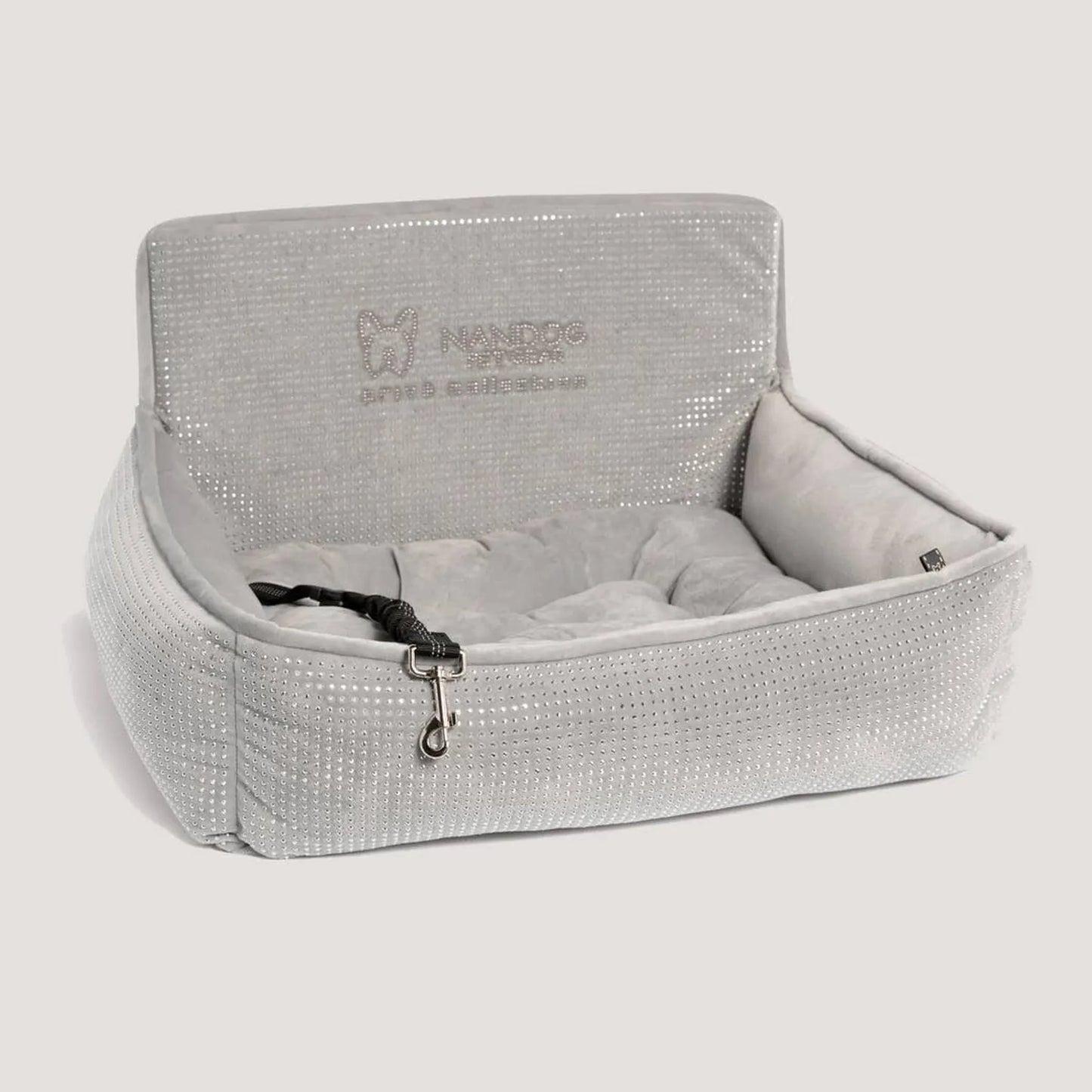 NANDOG Bling Dog Car Seat in Light Grey - Luxurious and Safe Pet Travel Solution