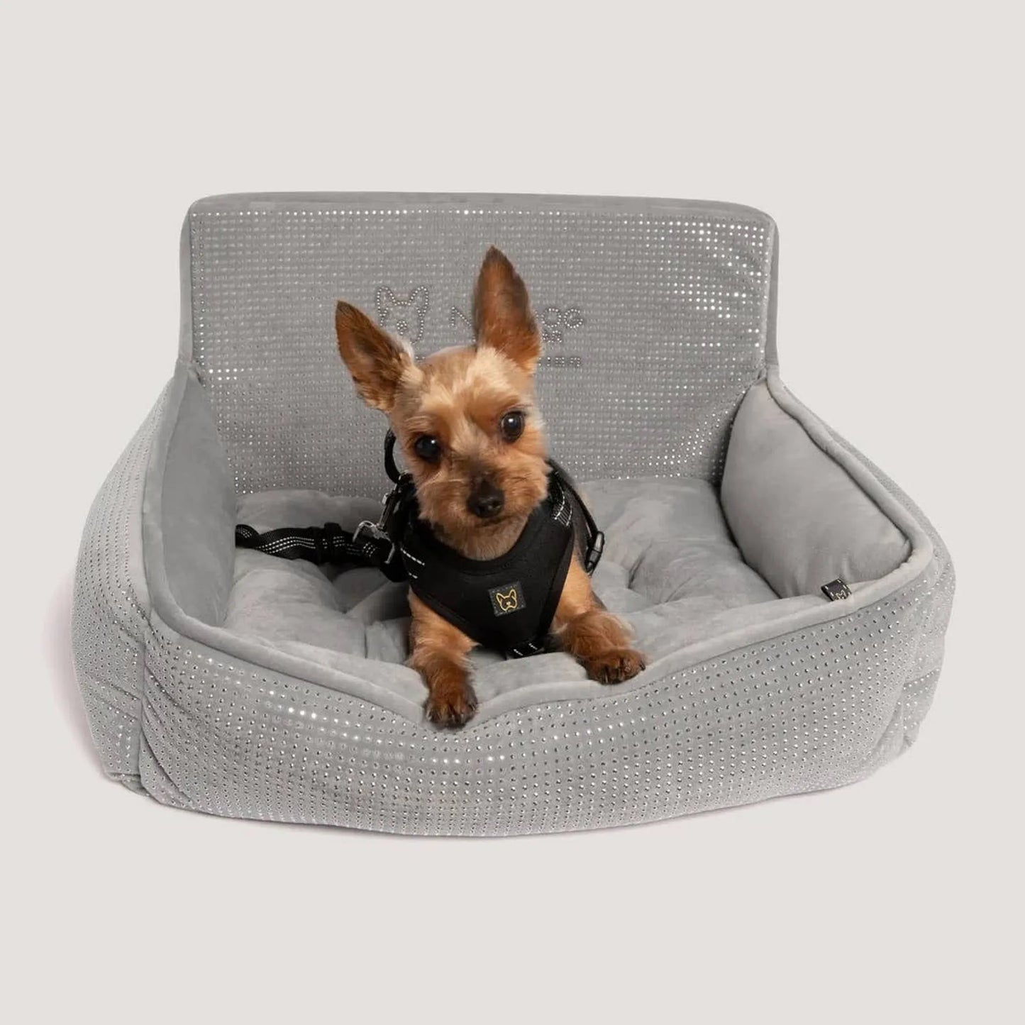 NANDOG Bling Dog Car Seat in Light Grey - Luxurious and Safe Pet Travel Solution