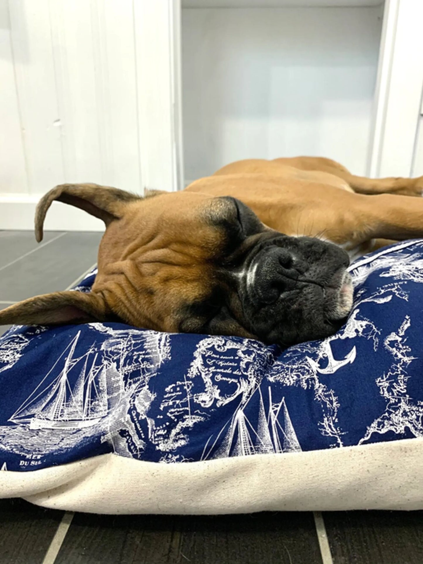 Vintage Nautical Toile Duvet-Style Dog Bed - Comfortable and Stylish