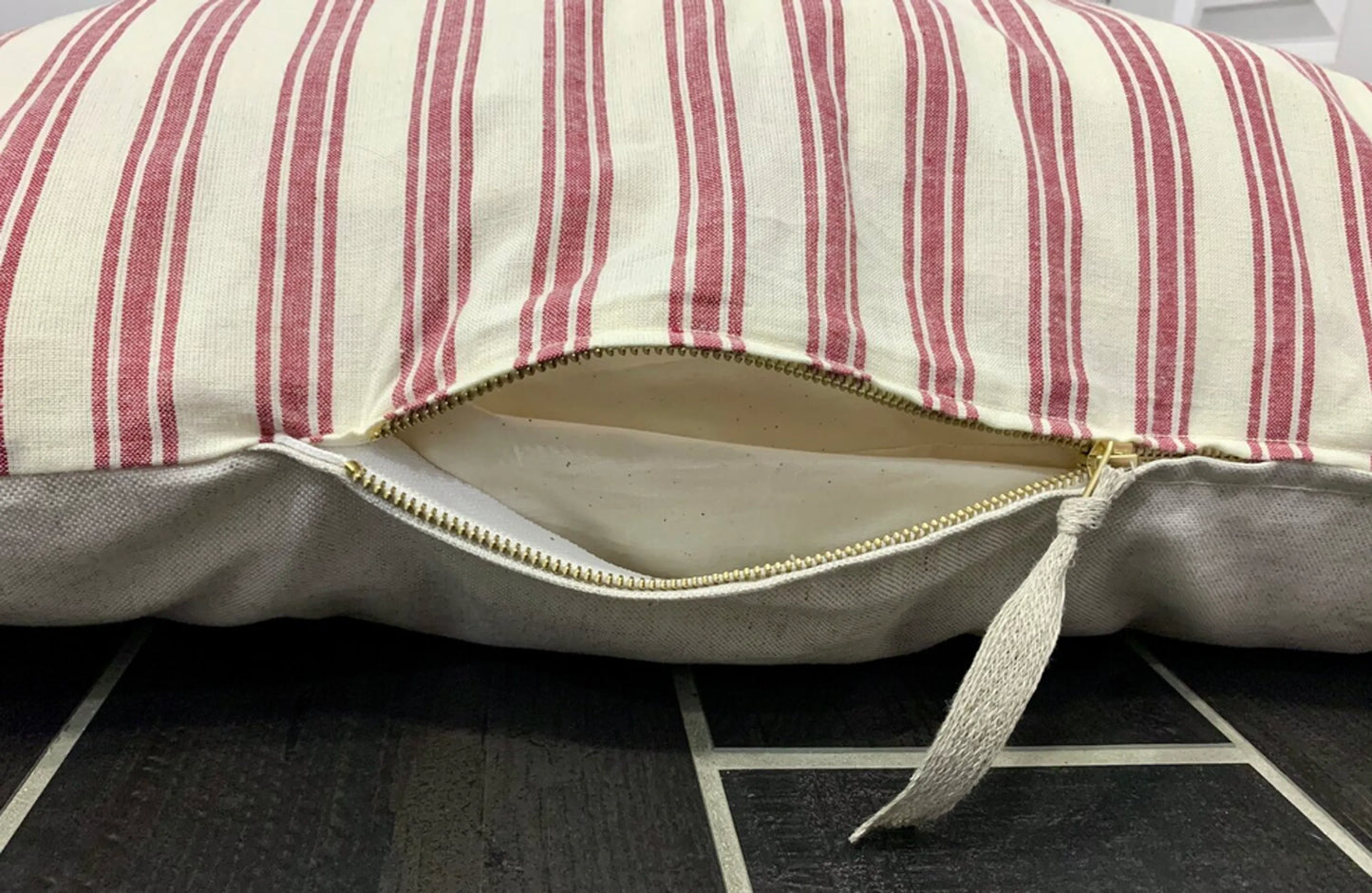 Marblehead Light Red Ticking Stripe Farmhouse Duvet Style Dog Bed - Comfortable and Stylish Pet Bed