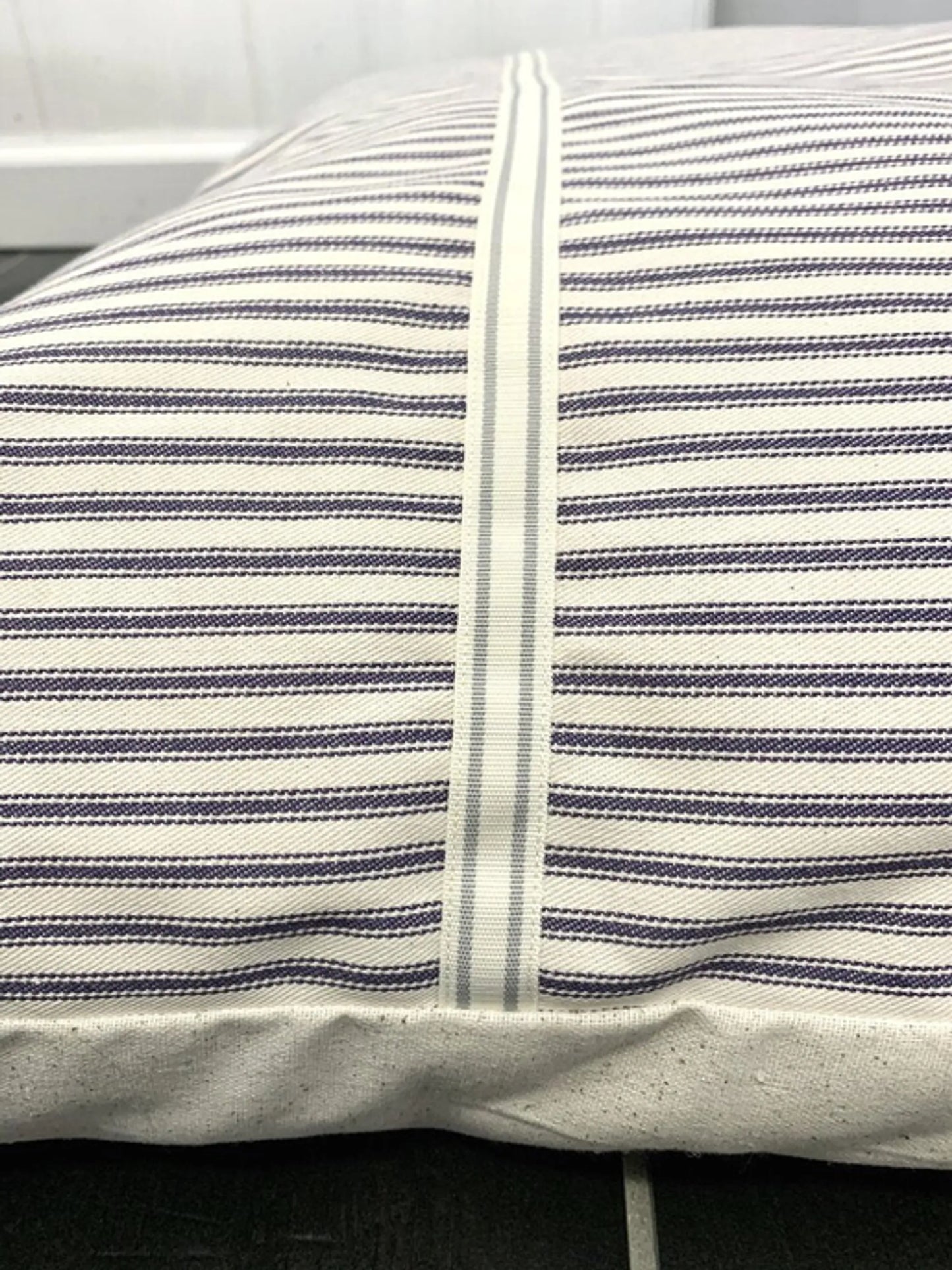 Vintage Farmhouse Navy Ticking Dog Bed - Comfortable and Stylish