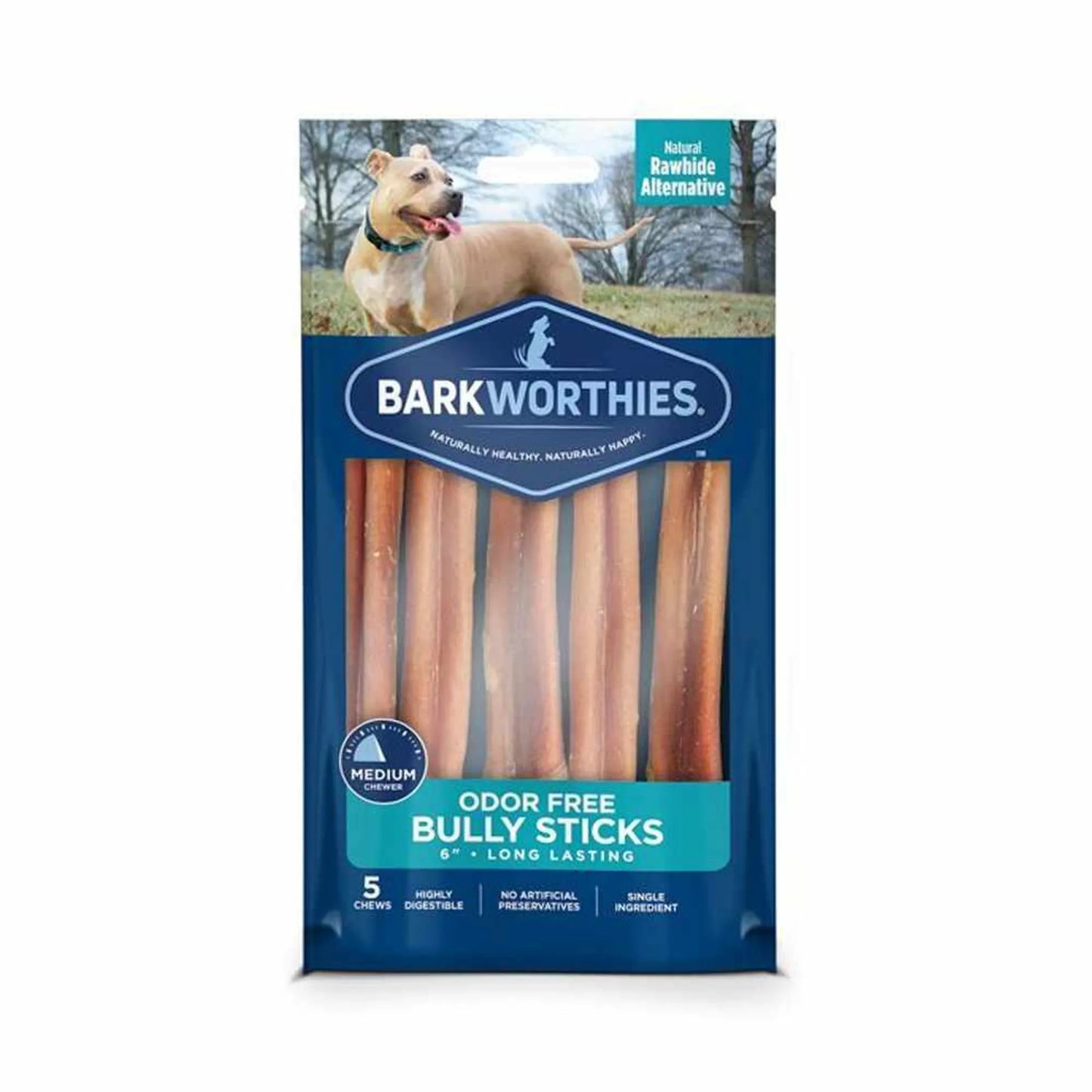 Barkworthies Bully Stick - Odor Free Natural Dog Chew (5-Pack)