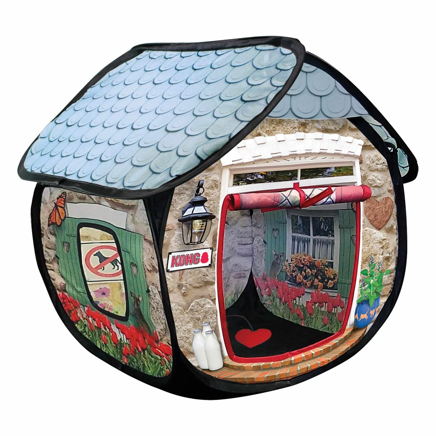 KONG Play Spaces Bungalow Cat Toy - Cozy Hideaway with Springy Toy