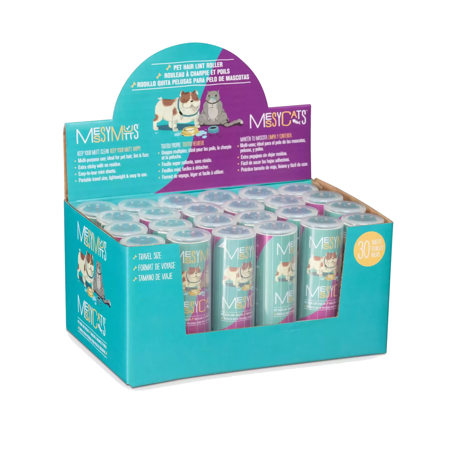 Messy Mutts Pet Hair Lint Rollers - Travel Size, Extra Sticky