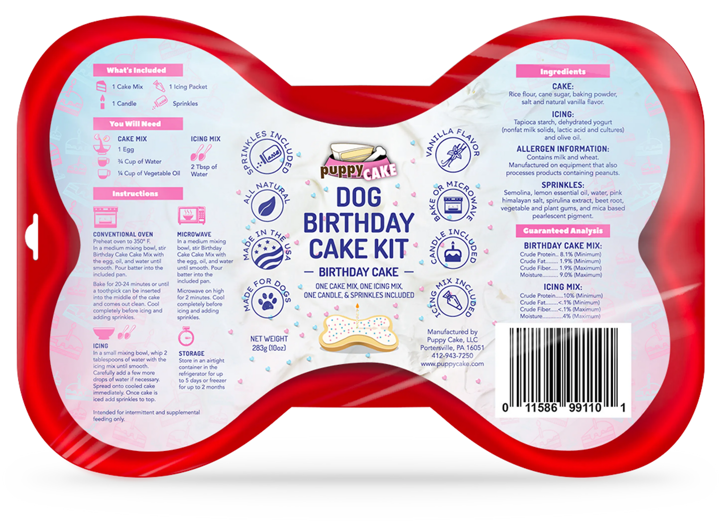Puppy Cake Dog Birthday Cake Kit - Complete, Easy-to-Prepare Celebration Cake