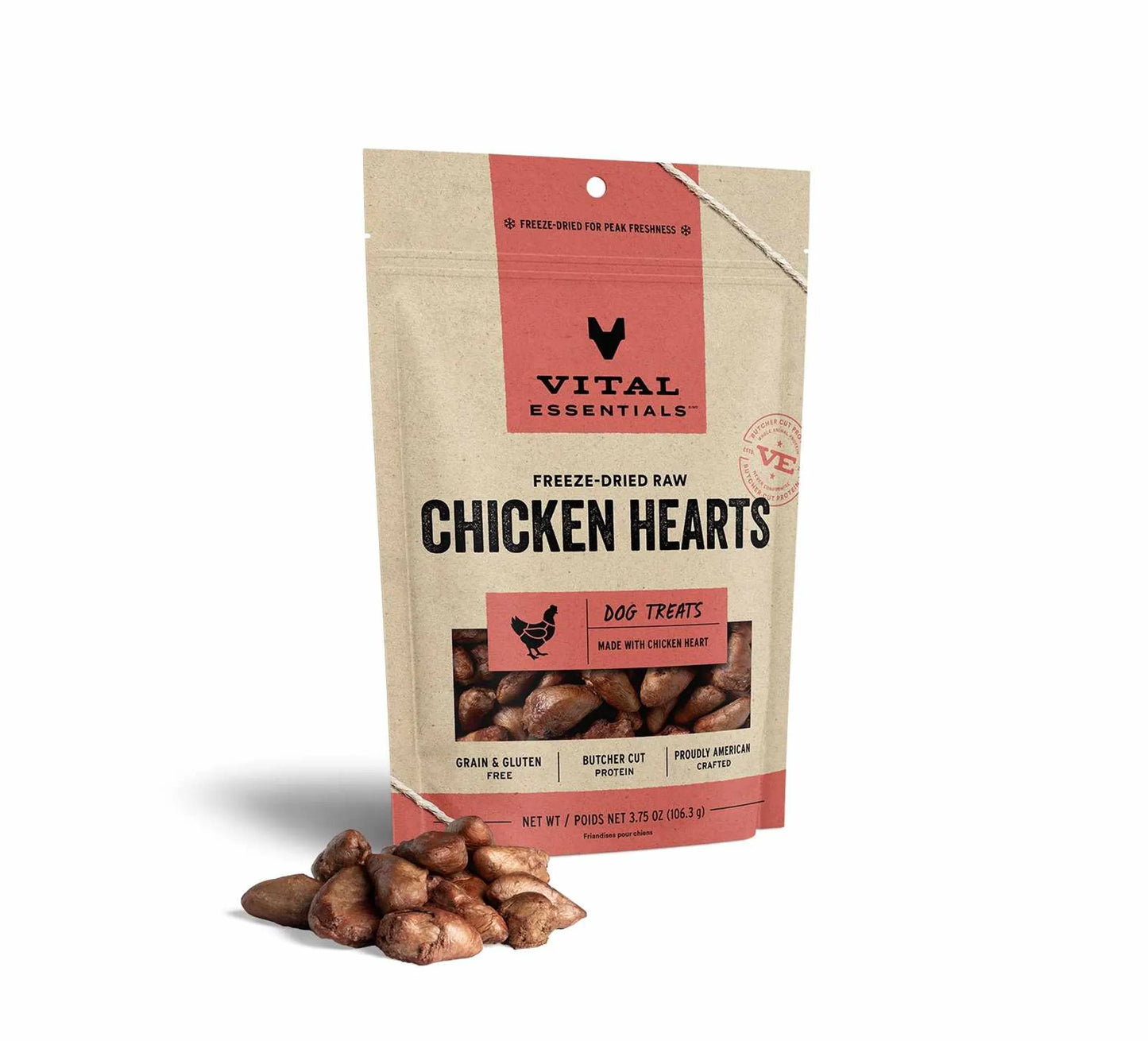 Vital Essentials Freeze-Dried Chicken Hearts, Nutritious Dog Treats, 3.75oz