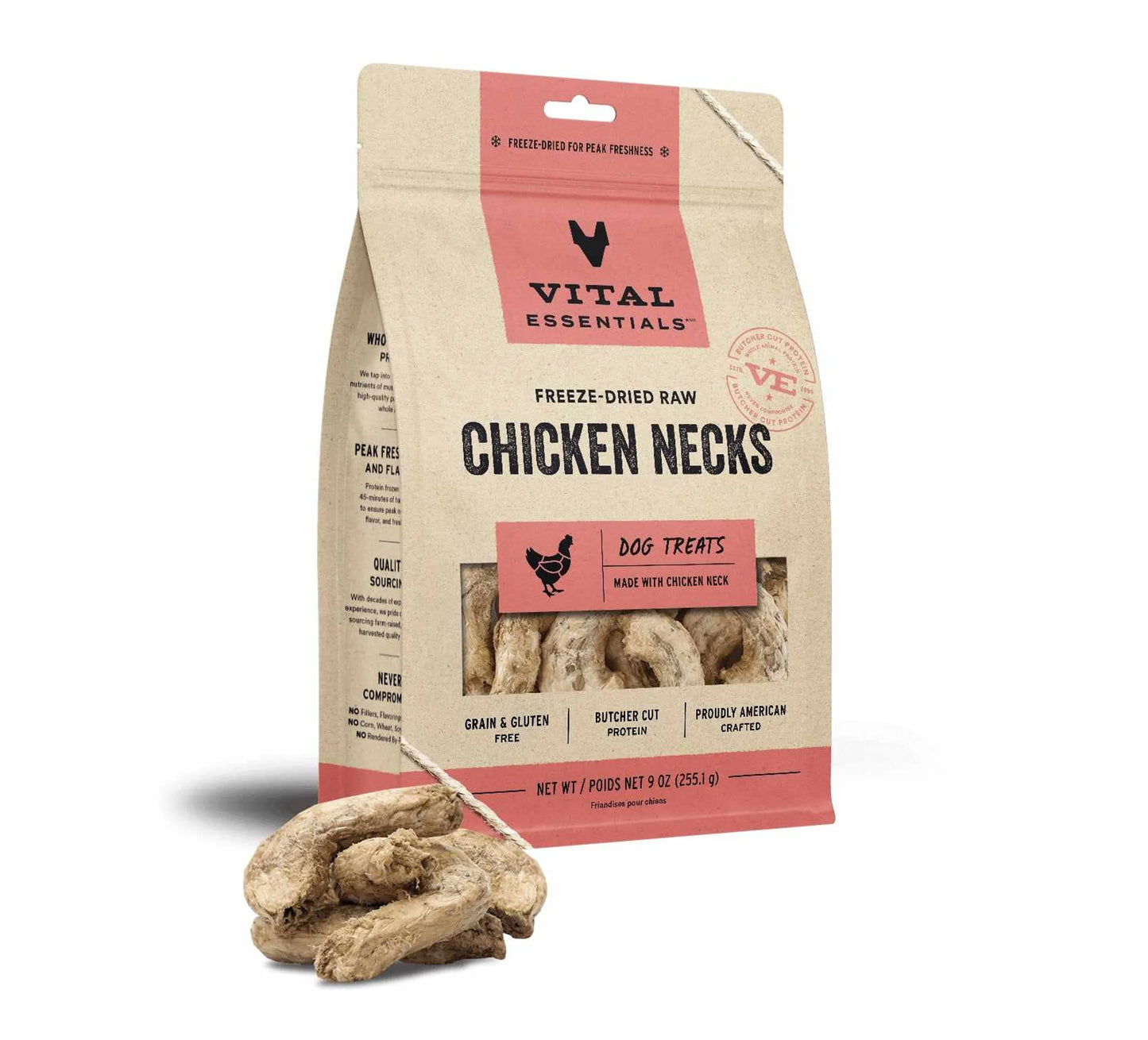 Vital Essentials Freeze-Dried Raw Chicken Neck Dog Treats - Protein-Packed Snacks