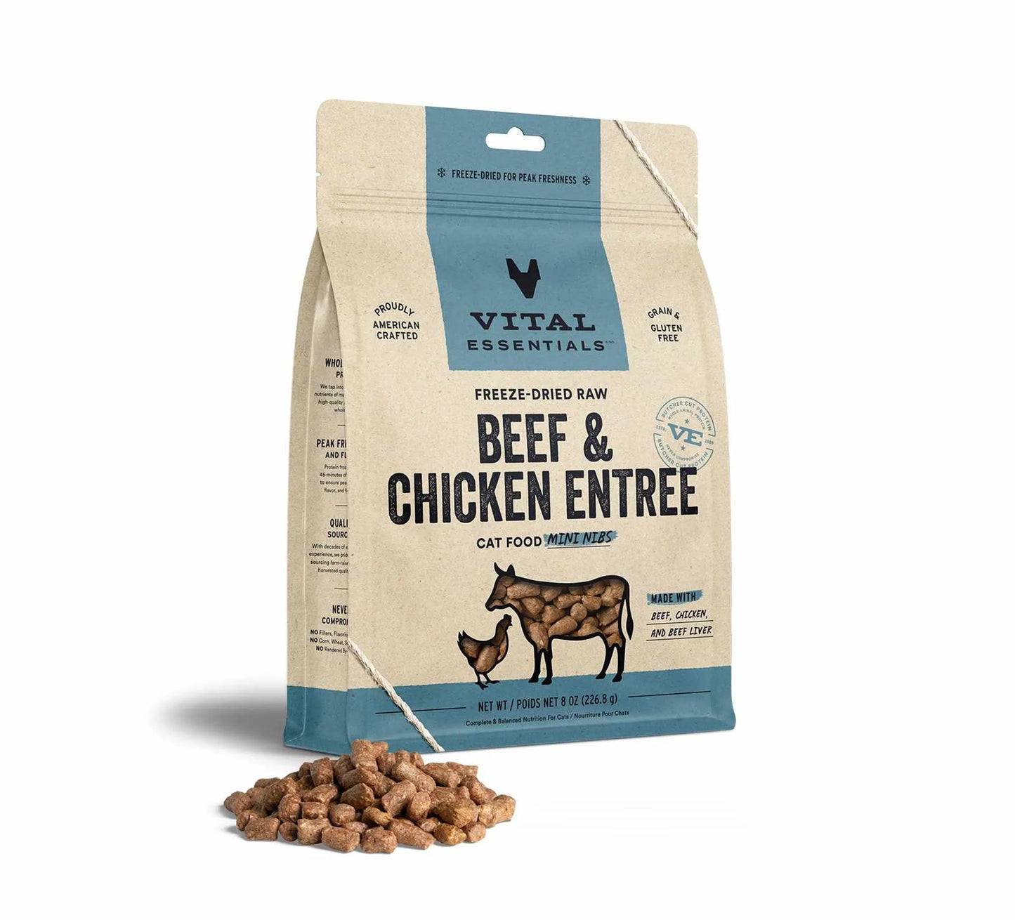 Vital Essentials Freeze-Dried Raw Beef & Chicken Cat Food - High-Protein Mini Nibs
