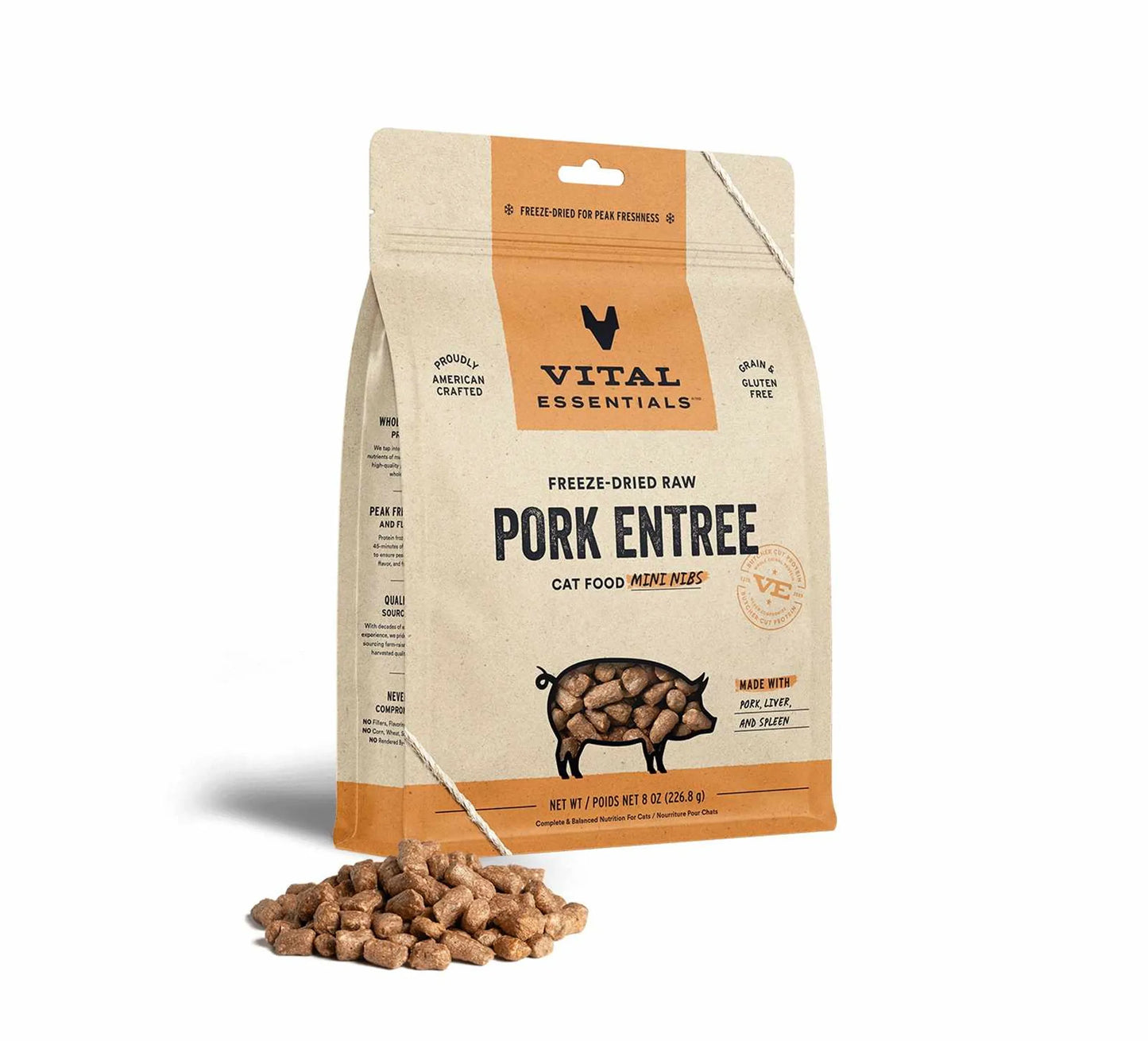 Vital Essentials Freeze-Dried Raw Pork Cat Food - Protein-Rich Mini Nibs