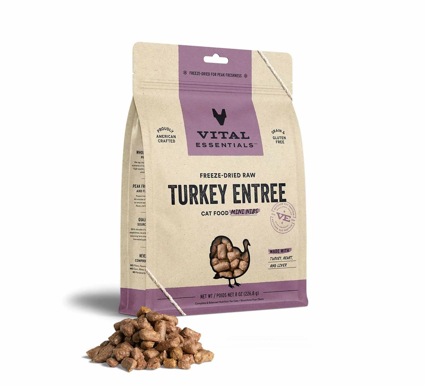 Vital Essentials Freeze-Dried Raw Turkey Cat Food - High-Protein Mini Nibs