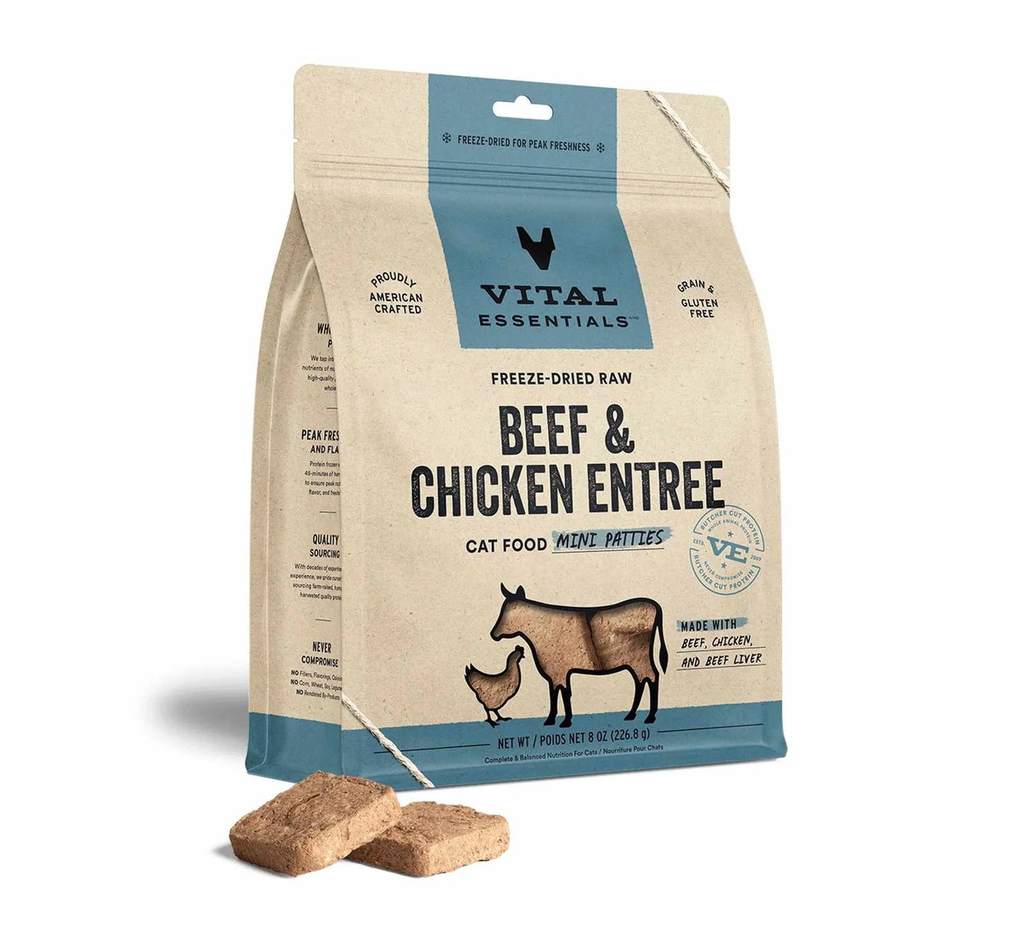 Vital Essentials Freeze-Dried Raw Beef & Chicken Cat Food - Nutrient-Rich Mini Patties