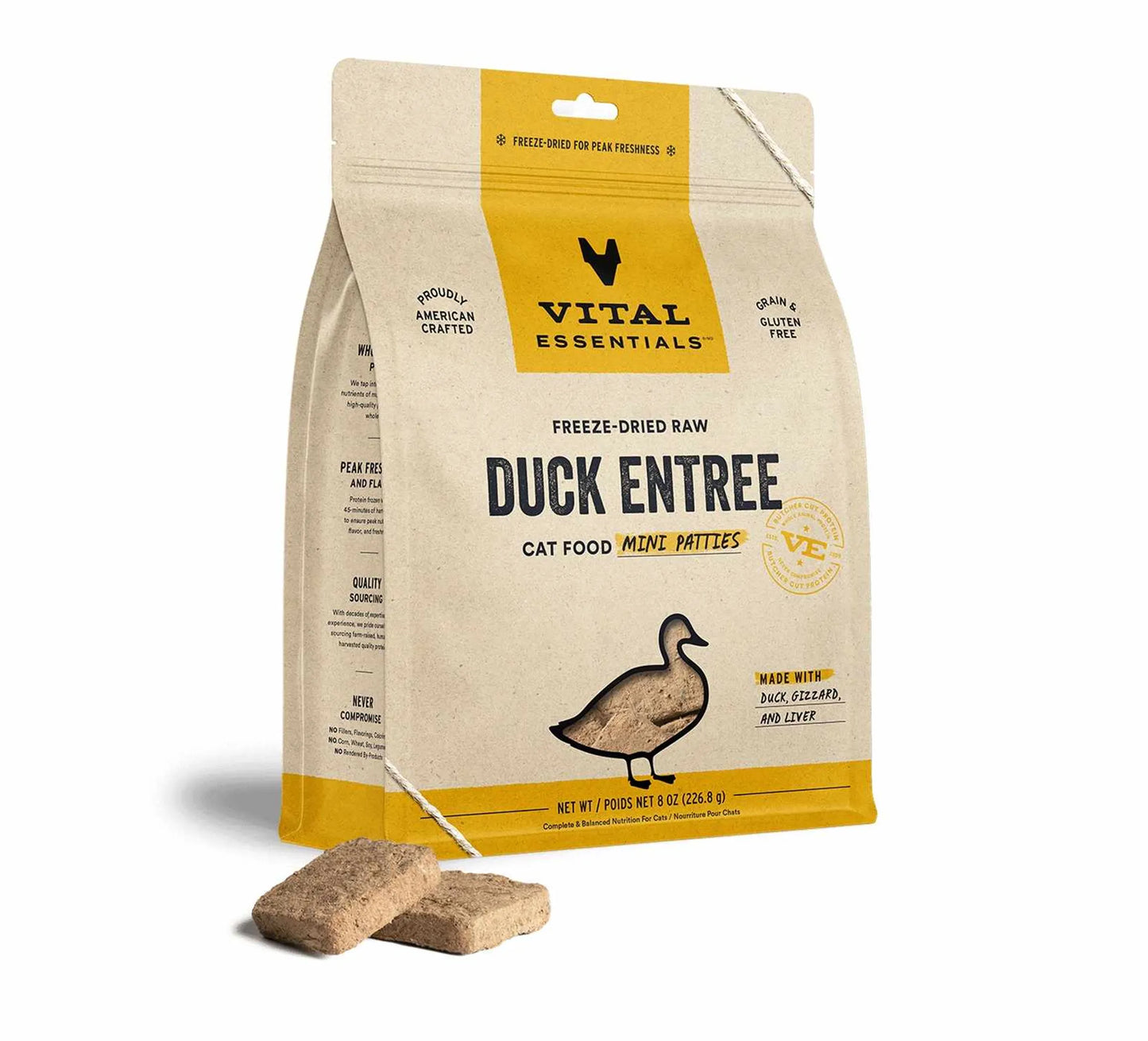 Vital Essentials Freeze-Dried Raw Duck Mini Patties: Natural Cat Food - 8 oz