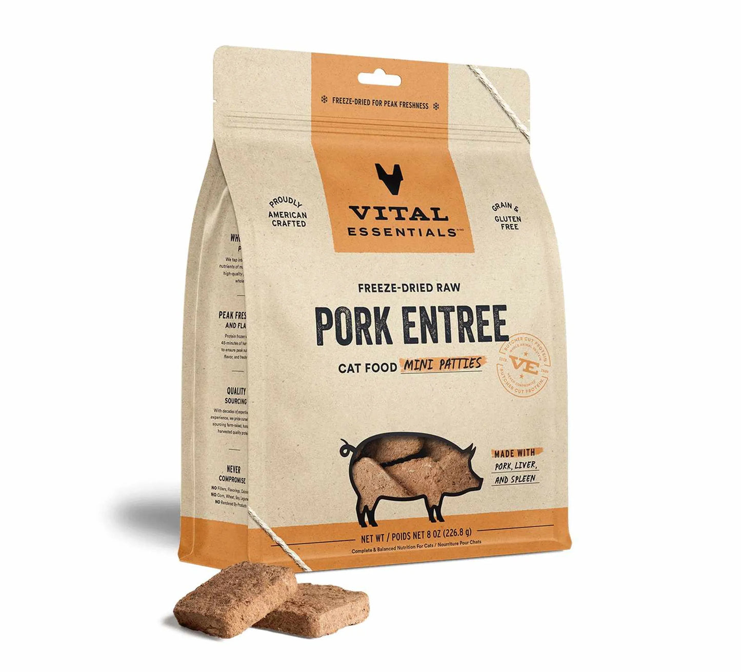 Vital Essentials Freeze-Dried Raw Pork Mini Patties: Quality Cat Food - 8 oz