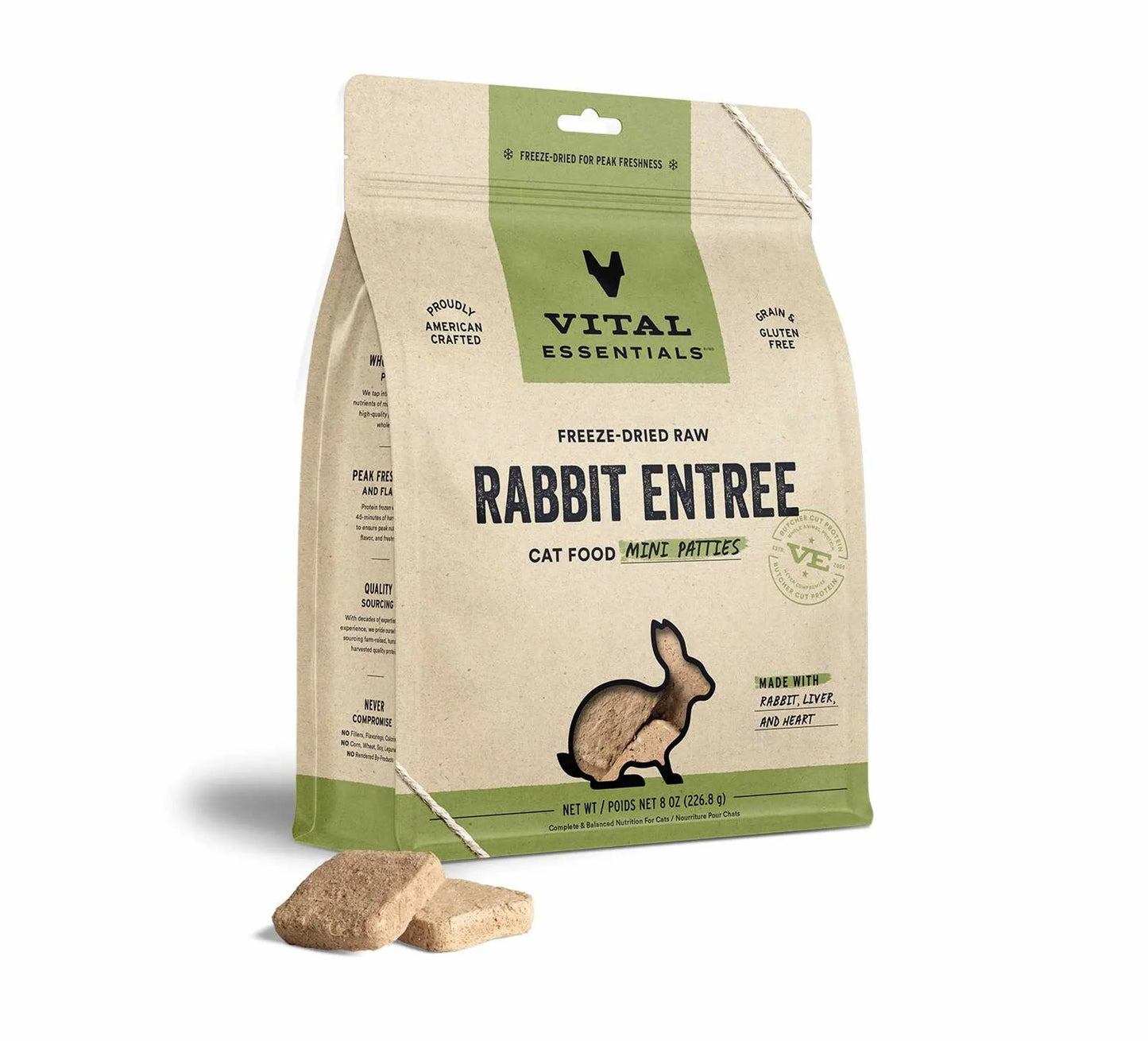 Vital Essentials Freeze-Dried Raw Rabbit Mini Patties: Nutrient-Dense Cat Food - 8 oz