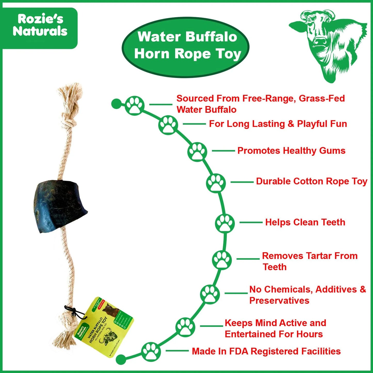 Water Buffalo Horn Rope Tug Toy - Durable & Natural Dog Treat