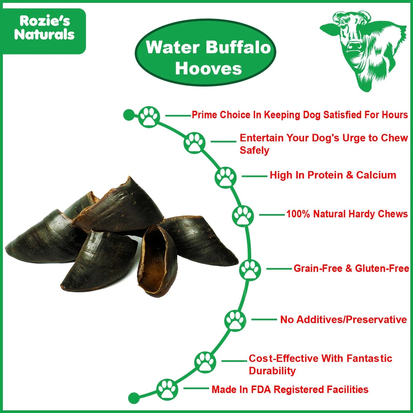 100% Natural Water Buffalo Hooves Dog Treat - High Protein and Long Lasting