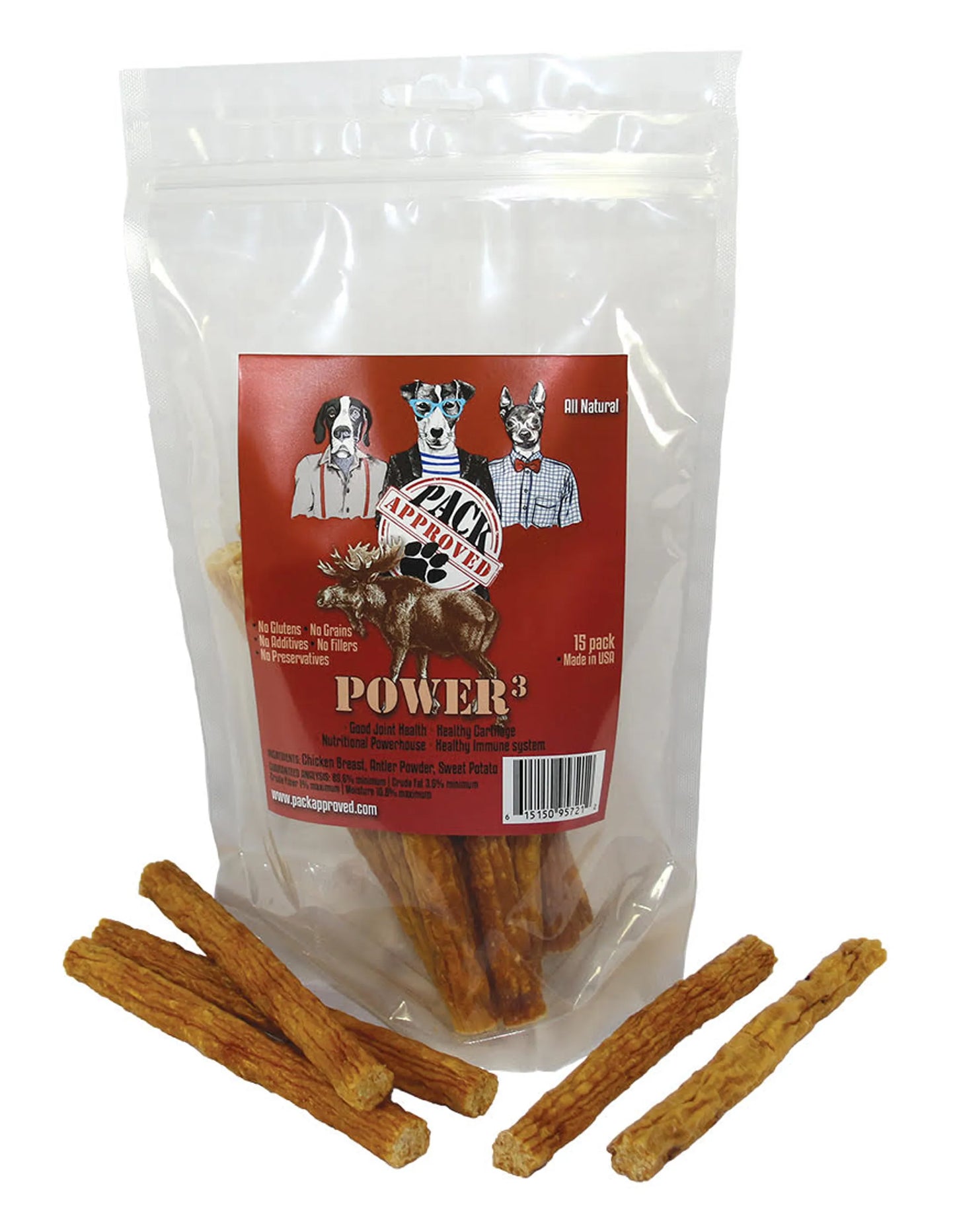 Power 3 Protein-Boost Dog Treats - 10oz Bag (15 Sticks)