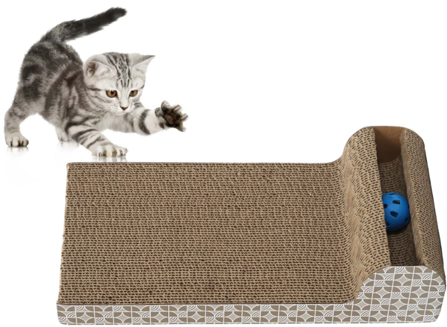 Sloped Scratching Post - Durable Cardboard Cat Toy with Ball and Catnip