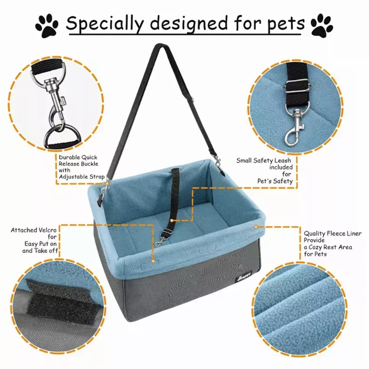 JESPET & GOOPAWS Dog Car Seat Carrier - Portable, Safe Travel