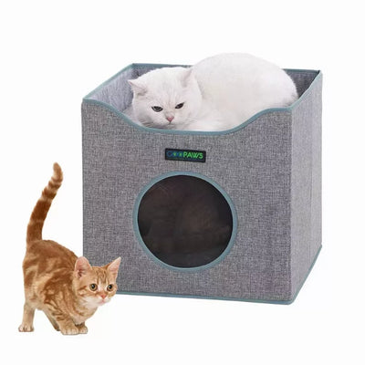JESPET Foldable Cat Condo - Cat Cube House & Sleeping Bed with Reversible Cushions