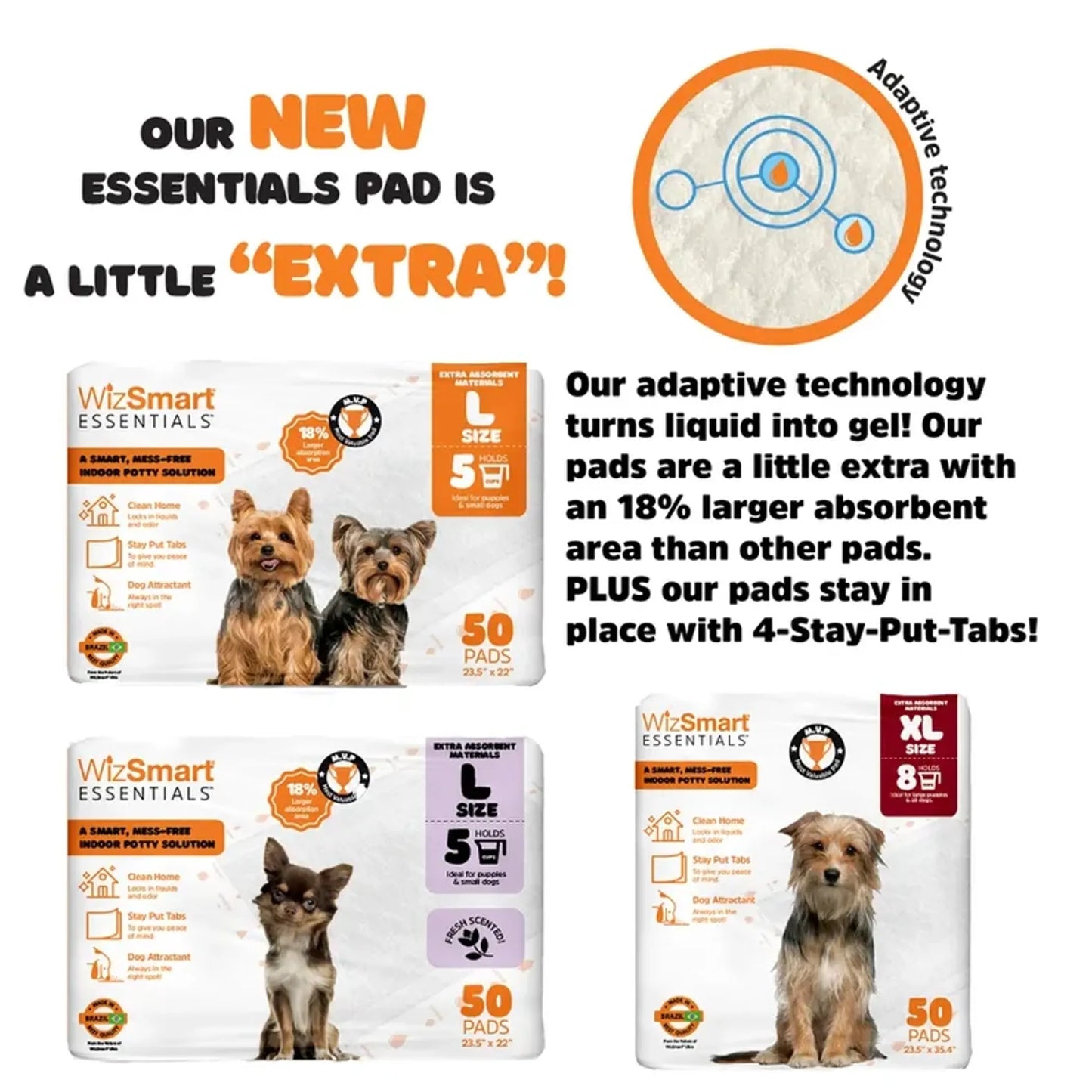 WizSmart Essentials Scented Dog Pads - Super Absorbent, Large Size