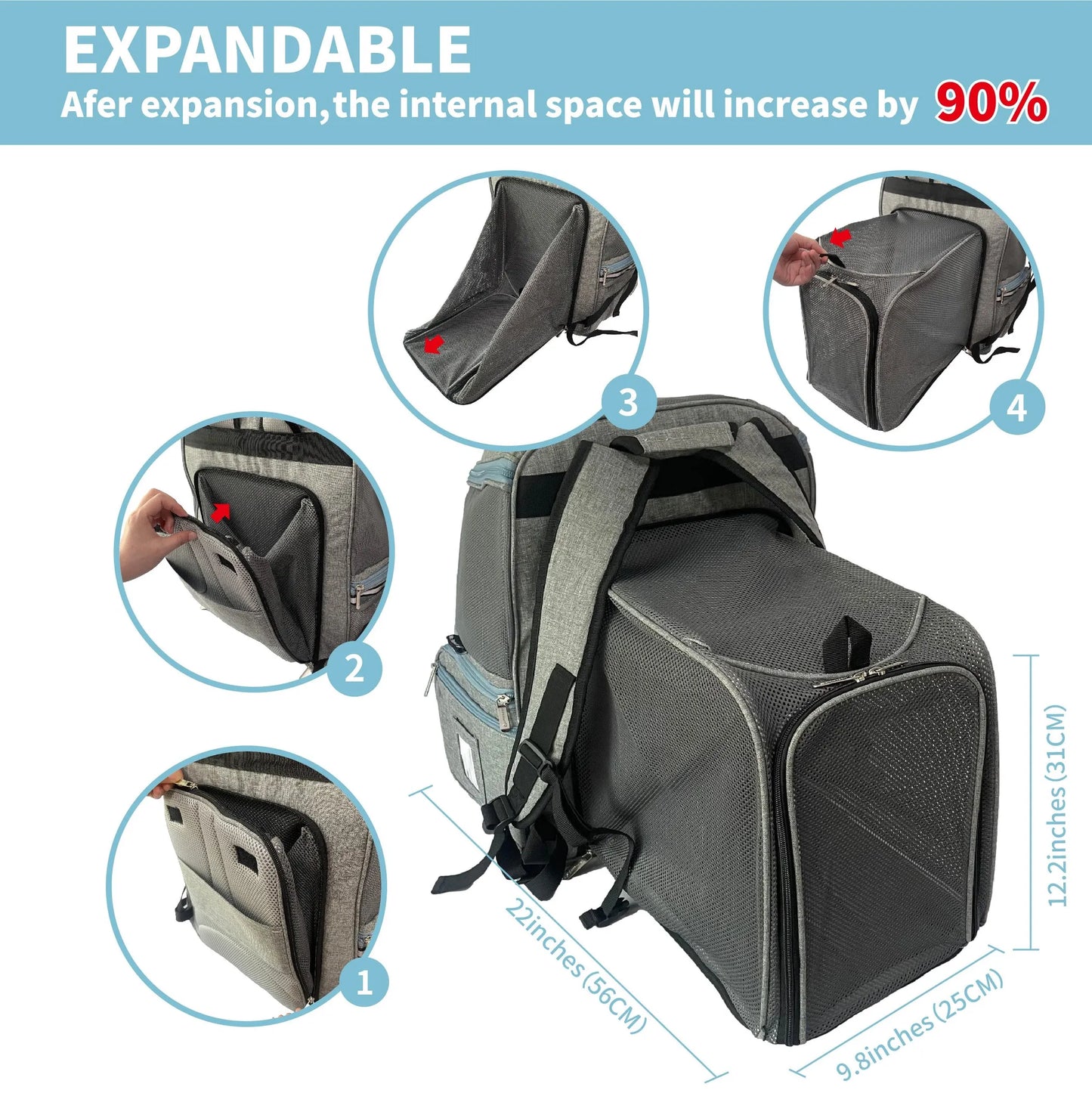 Mr. Peanut's Tahoe Series Expandable Backpack Pet Carrier - Spacious Pet Travel