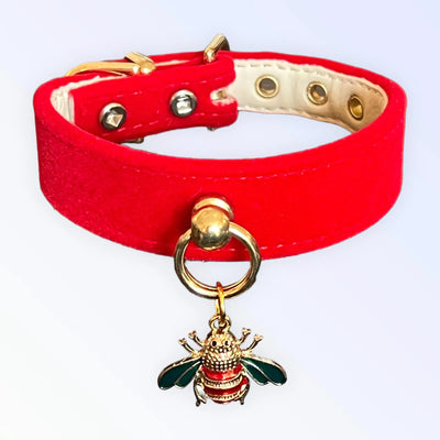 Red Velvet Bee Collar - Decadent and Comfortable Dog Collar