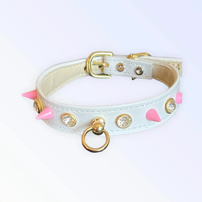 Rockstar Chic Dog Collar - Pink with Gold Rhinestones