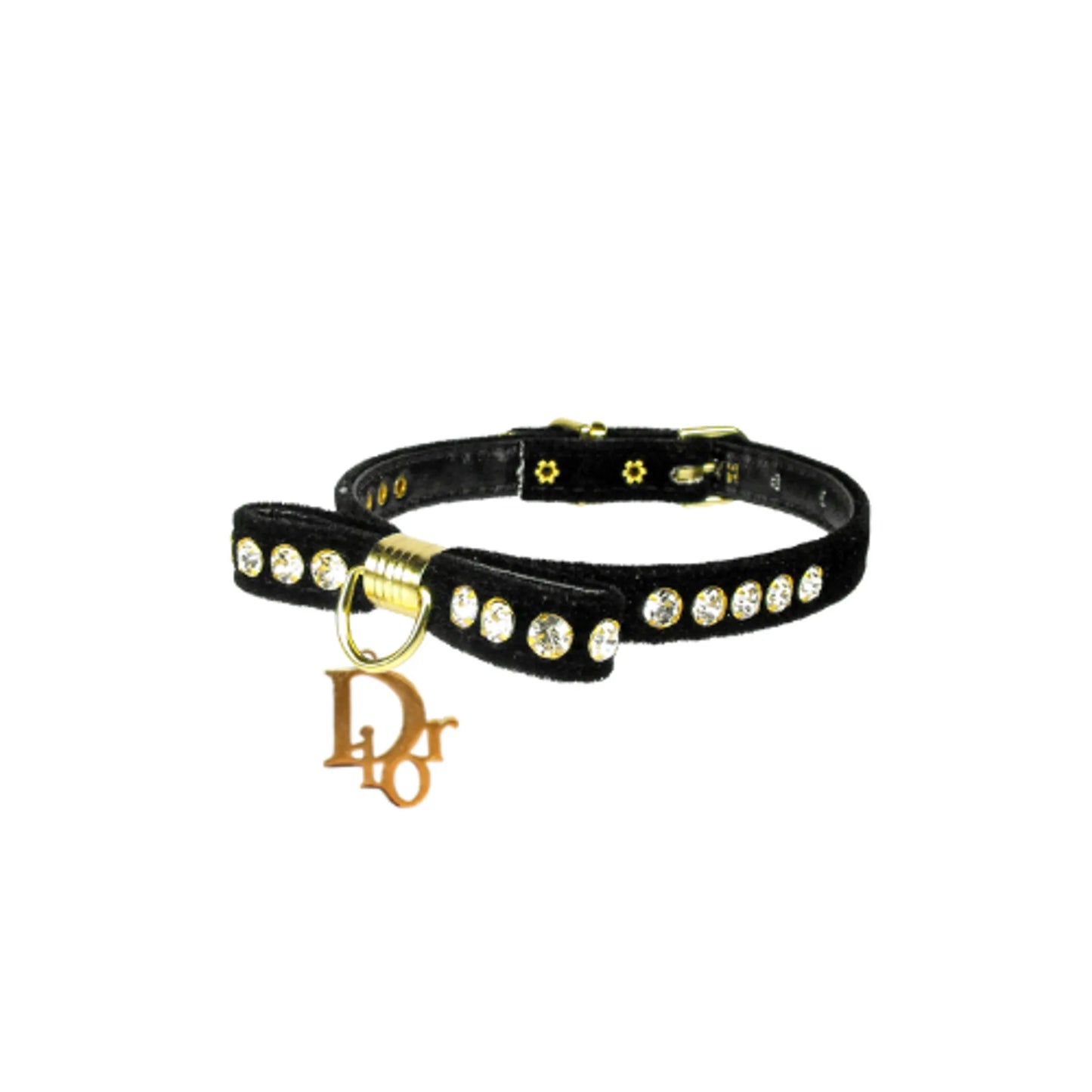 Designer-Inspired Velvet Dior Charm Dog Collar - Stylish and Comfortable