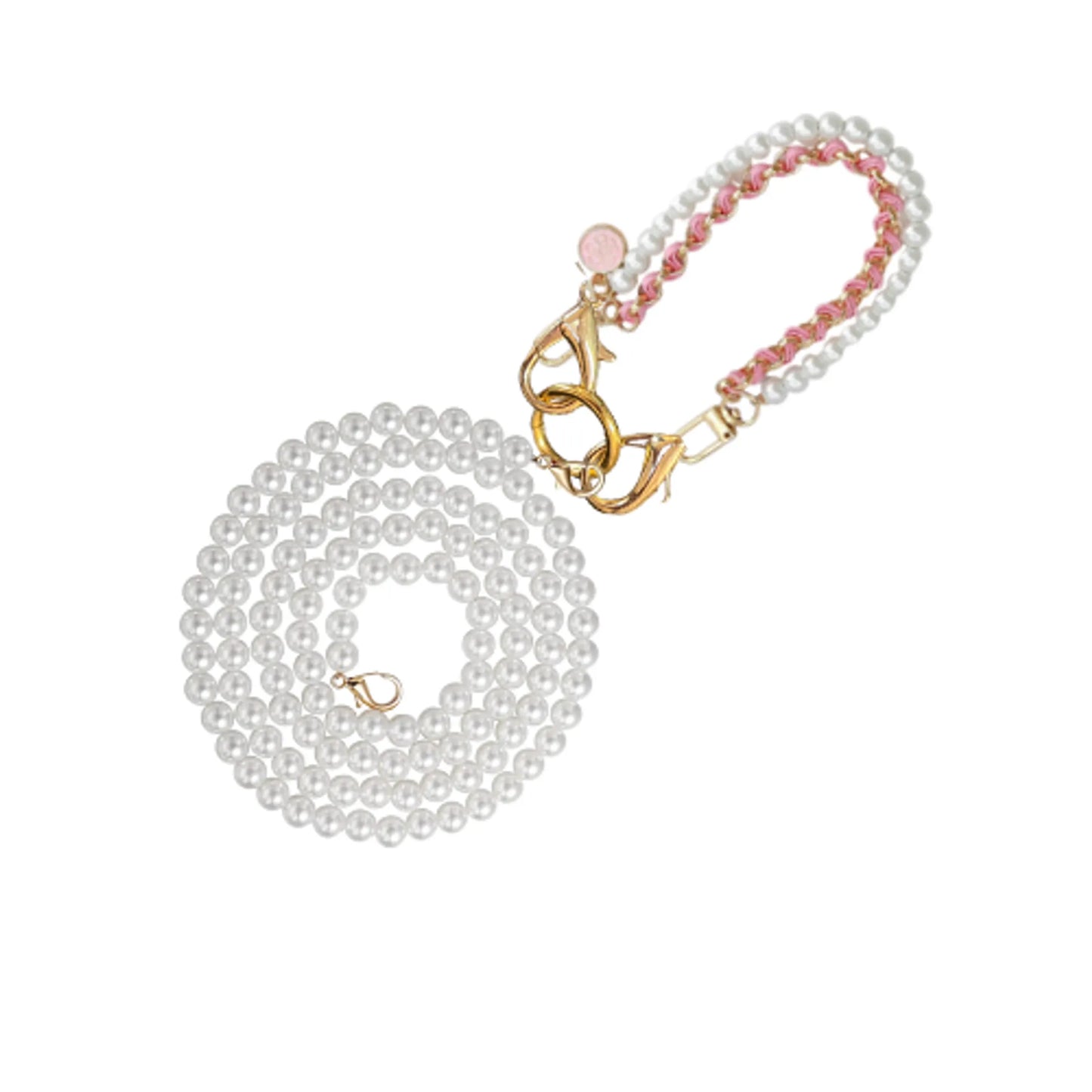 Double Layer Pearl & Chain Dog Leash - Stylish and Durable Pet Accessory