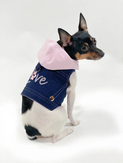 Denim Hoodie Love Harness Vest - Comfortable Dog Clothes in Pink