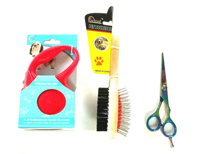 Retractable Dog Leash & Grooming Hair Scissors Gift Set - Complete Pet Care Kit