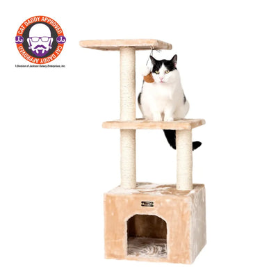 Real Wood 3-tier Cat Condo with Sisal Scratching Post