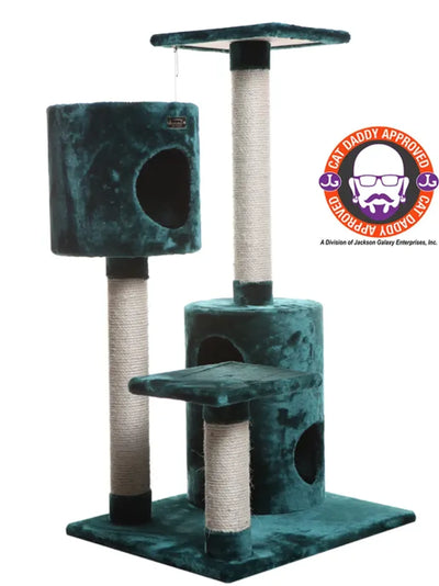 Real Wood Cat Tree House - Dual Condos Play Structure in Green