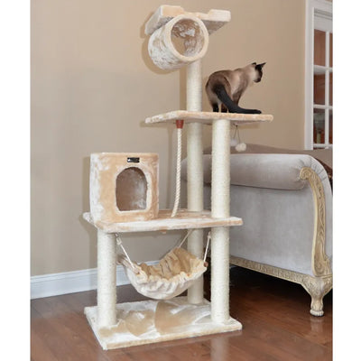 Real Wood Cat Tree with Hammock and Scratch Posts