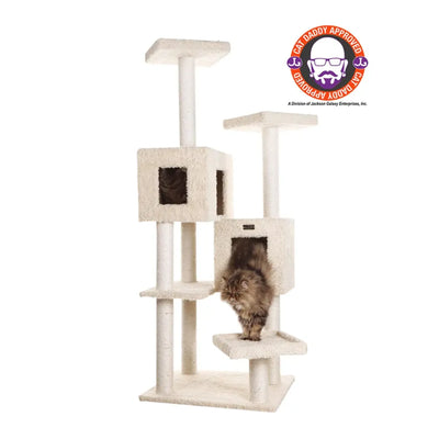 Multi-Level Real Wood Cat Tree with Two Condos and Perches