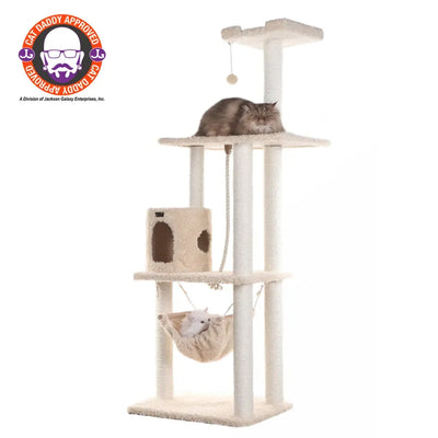 Real Wood Multi-Level Cat Tree with Hammock and Scratch Posts