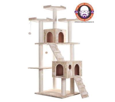 Real Wood Multi-Level Cat Tree - Large Cat Play Furniture with Multiple Features