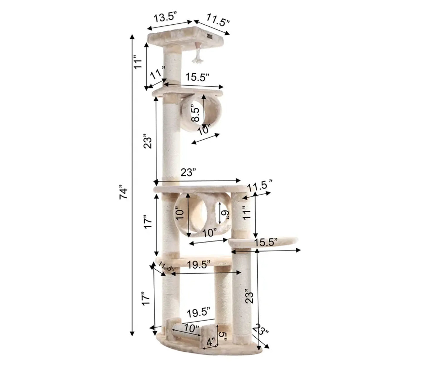 Multi-Level Real Wood Cat Tree with Cured Sisal Posts