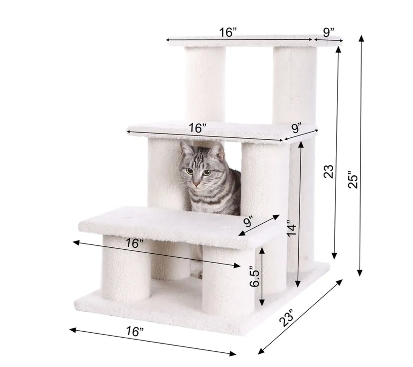 Real Wood 3-Step Cat Stairs Ramp - Climber for Small Dogs & Cats