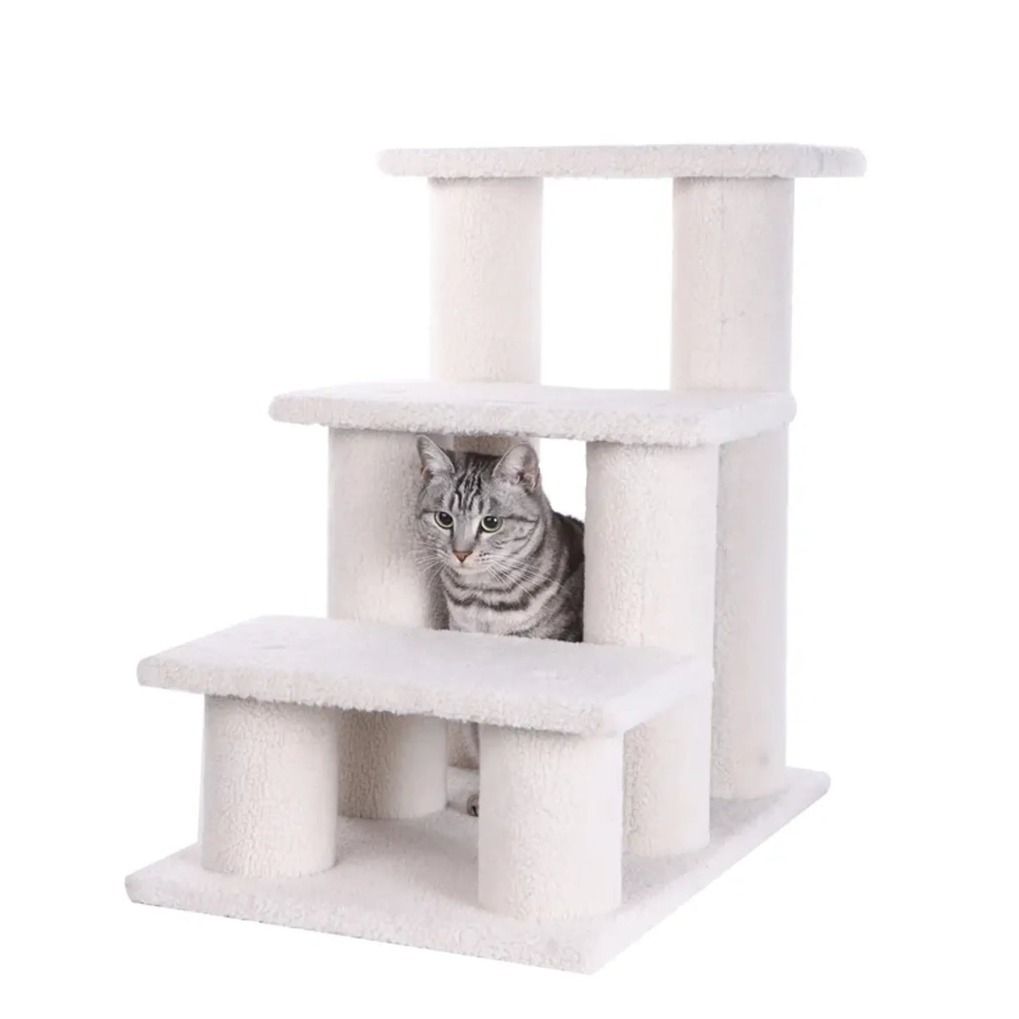 Real Wood 3-Step Cat Stairs Ramp - Climber for Small Dogs & Cats
