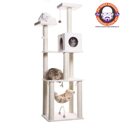 Real Wood Multi-Function Cat Tower with Hammock and Condo
