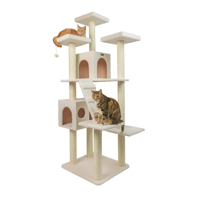 Classic Ivory Real Wood Multi-Level Cat Tree with Condos