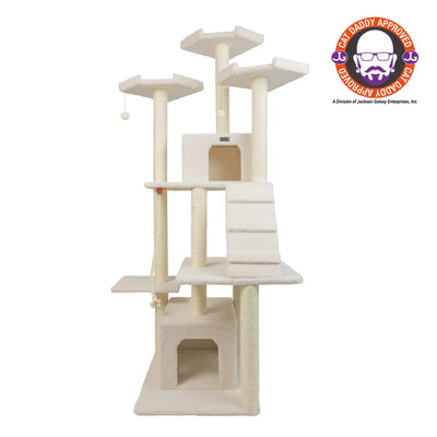 Classic Ivory Real Wood Multi-Level Cat Tree with Ramp