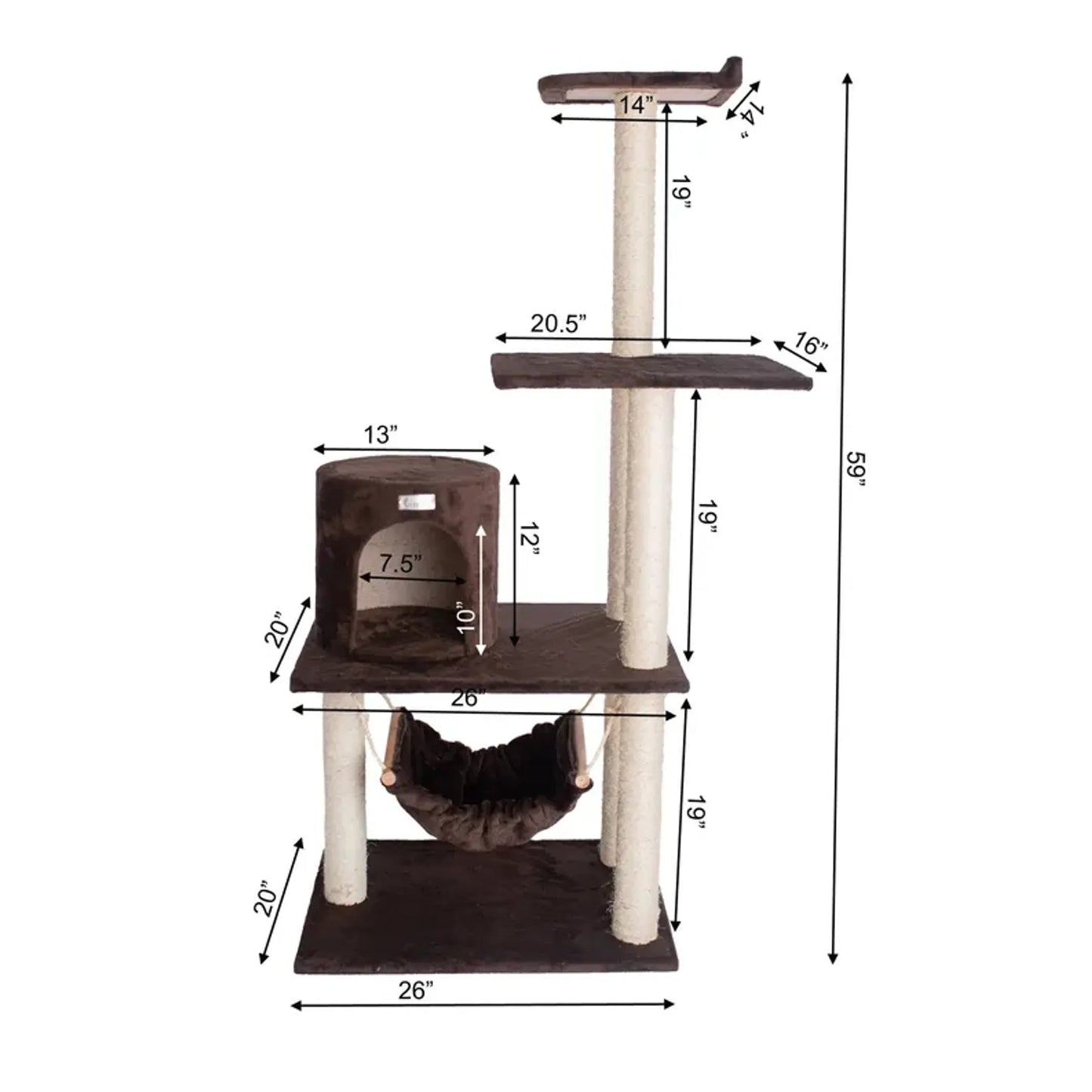 GleePet 59-Inch Real Wood Cat Hammock with Play Condo